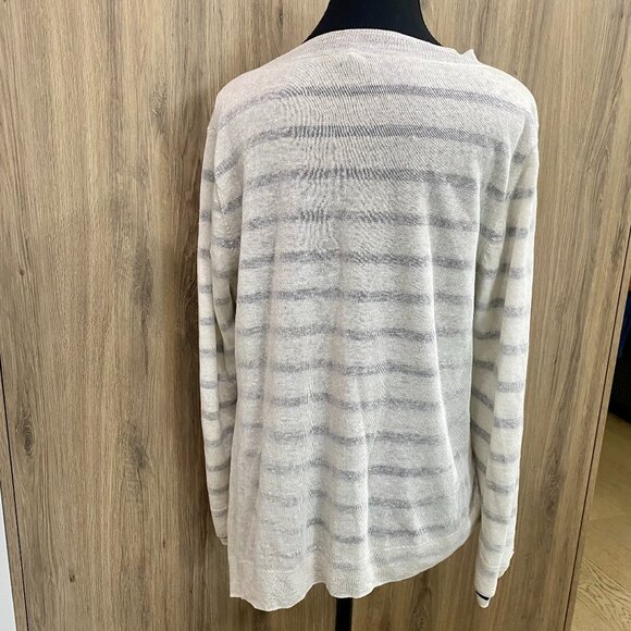 Eileen Fisher Linen Blend Layered Asymmetrical Hem Striped Sweater - Picture 4 of 9